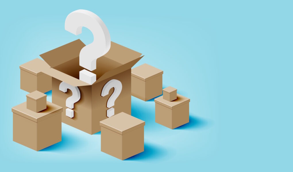 boxes with question marks on blue background